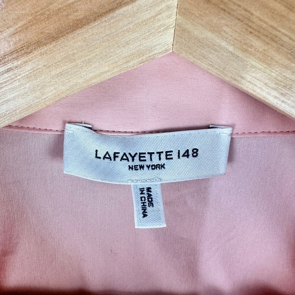 Lafayette 148 New York Button Down Shirt Blouse Womens 12 Pink Career Puff Sleev - Picture 4 of 8
